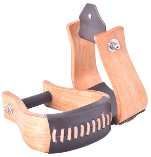 Showman Curved Ashwood wooden stirrup with leather tread